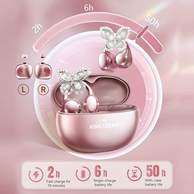 Kinglucky I121 Wireless Earbuds With Detachable Gemstone Earrings Bluetooth 5.4 HiFi Stereo ANC For Exercise Outdoors