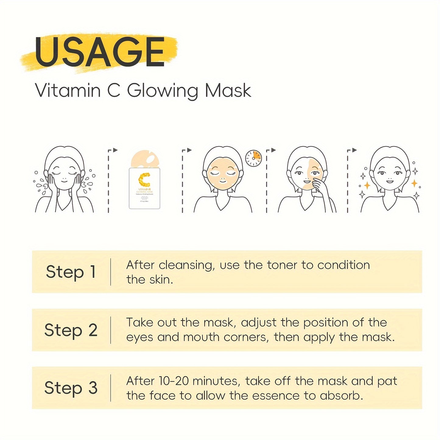 LAIKOUE Vitamin C Glow Mask Sheet 20 Packs Hydrating Radiance