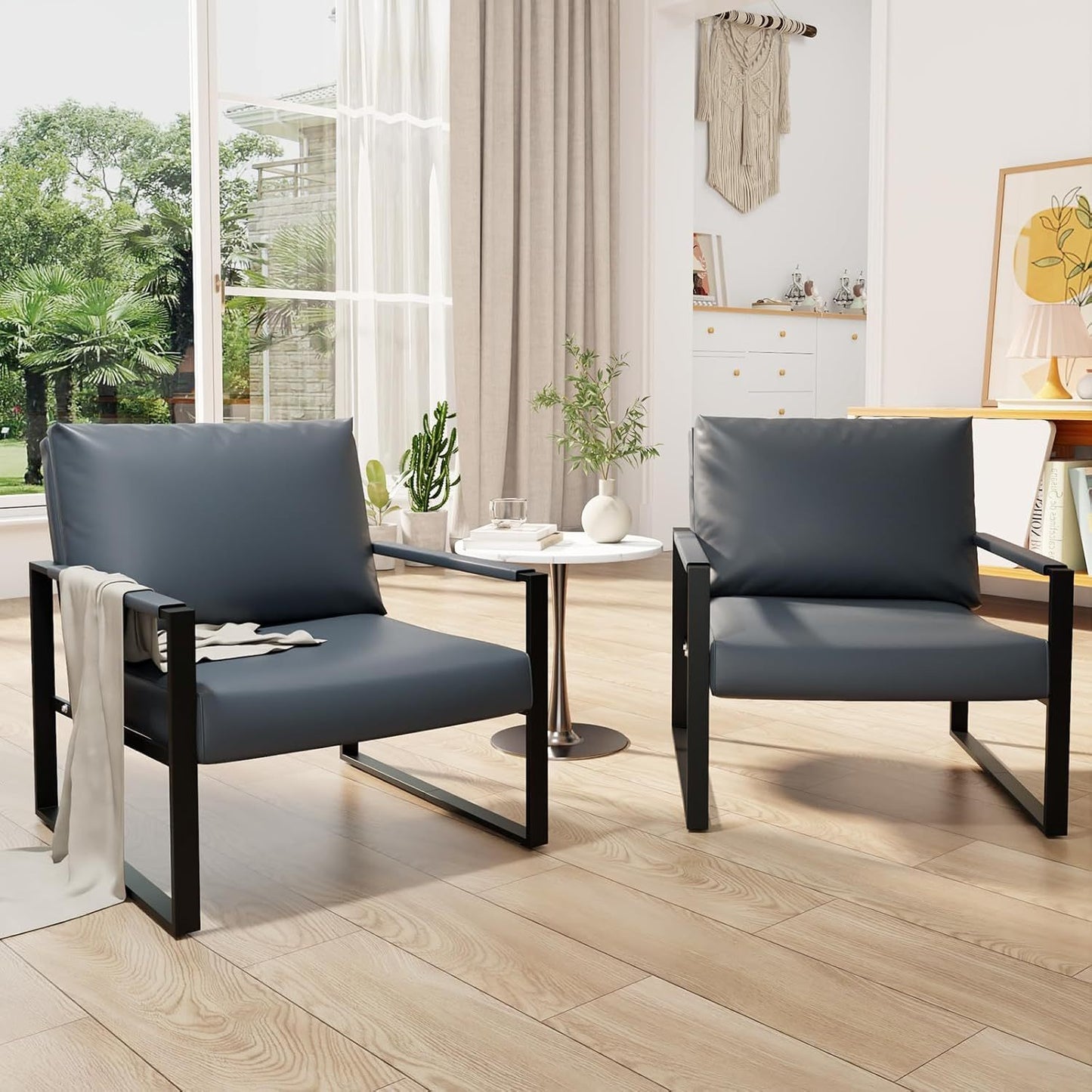 LTTROMAT Modern Accent Chair Set Of 2 Faux Leather Armchairs