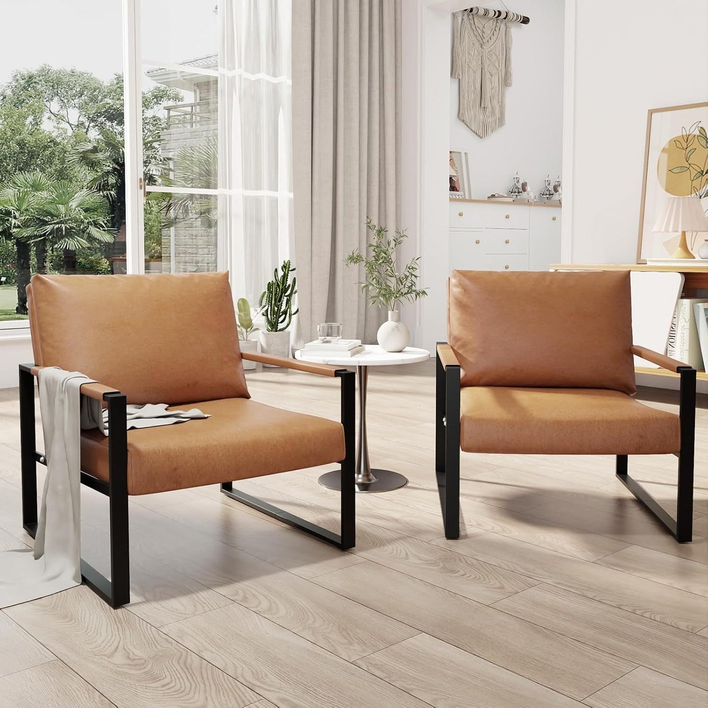 LTTROMAT Modern Accent Chair Set Of 2 Faux Leather Armchairs