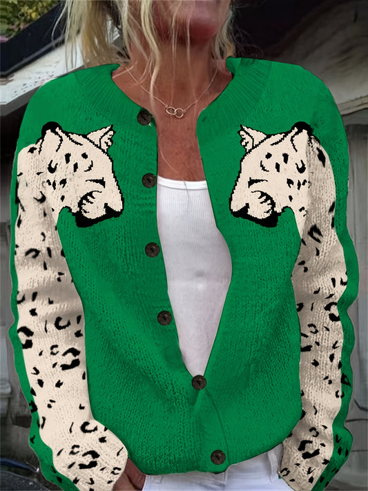 Leopard 3D Print Long Sleeve Cardigan Womens Fashion