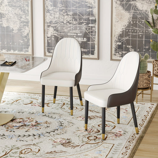 Upholstered Faux Leather Dining Chairs Set of 2 with Golden Metal Frame and Backrest for Living Room and Dining Room