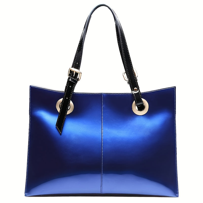 Genuine Leather Tote Bag Patent Leather, Multi-Compartment Laptop-Compartment Case
