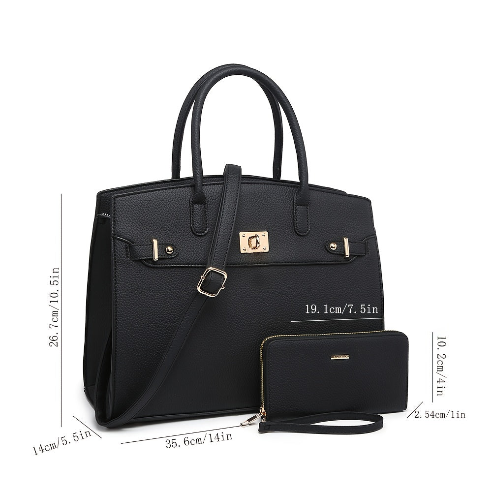 Women's Handbag And Wallet Set With Adjustable Crossbody Strap And Swivel Lock Closure