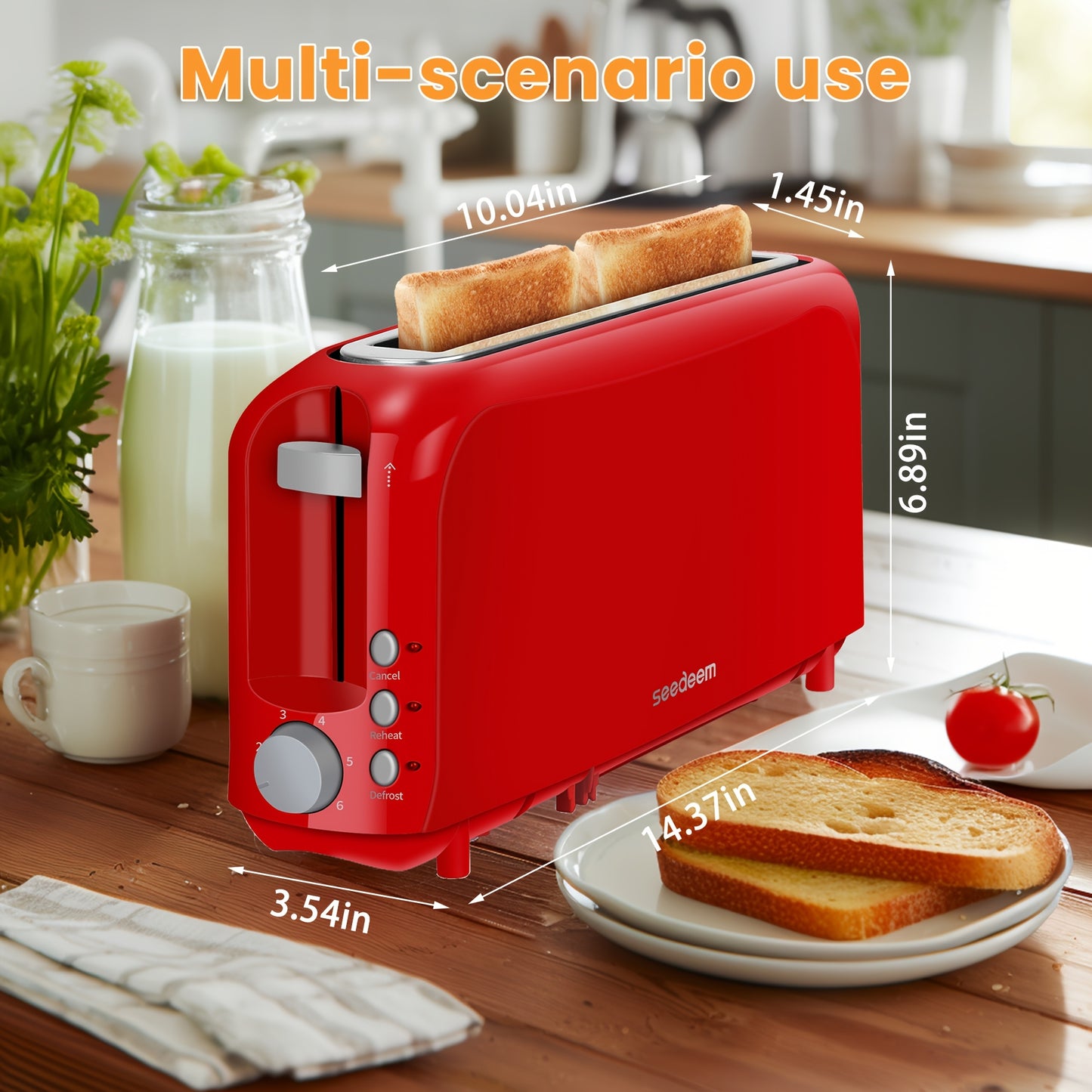 Slim 2-Slice Toaster With 6 Shade Settings Defrost Reheat Cancel Removable Crumb Tray And Compact Design