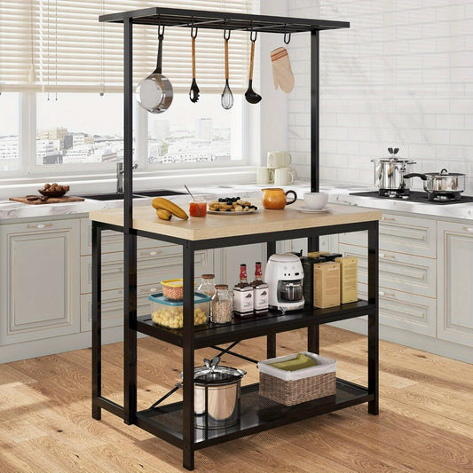 Merxeng Kitchen Island Bakers Rack With 3-Tier Storage