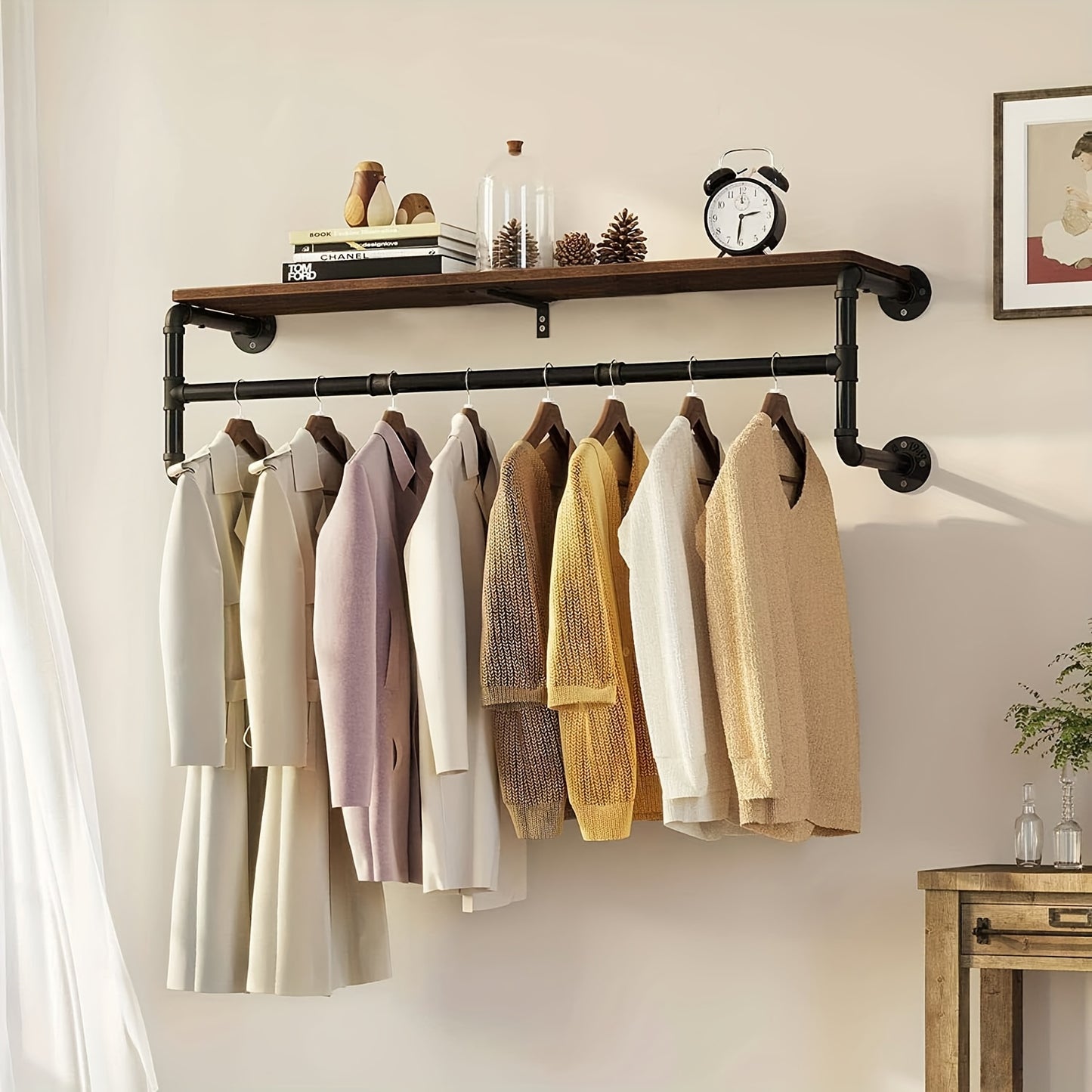 AESOME Industrial Pipe-Style Wall Mounted Clothes Rack With Shelf