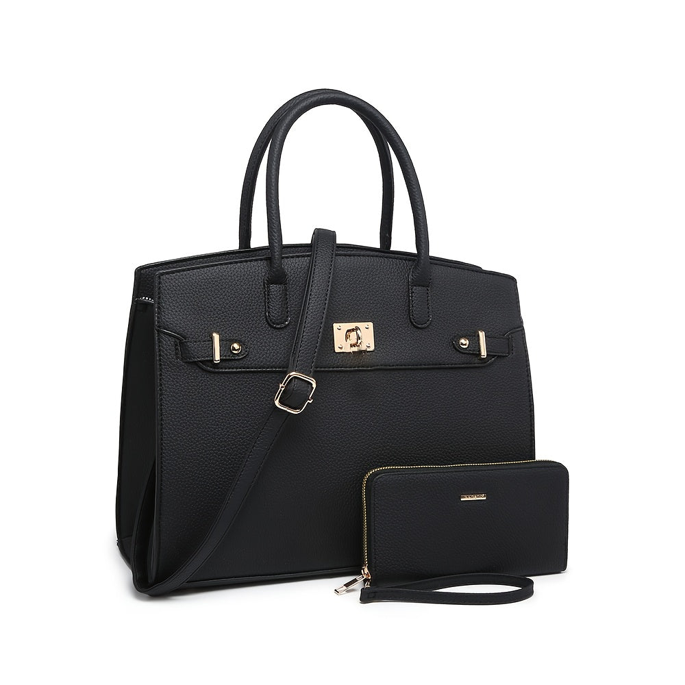 Women's Handbag And Wallet Set With Adjustable Crossbody Strap And Swivel Lock Closure