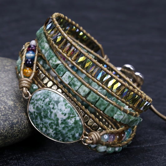 Bohemian Stone Bracelet With Beads Spacers And Oval Charm