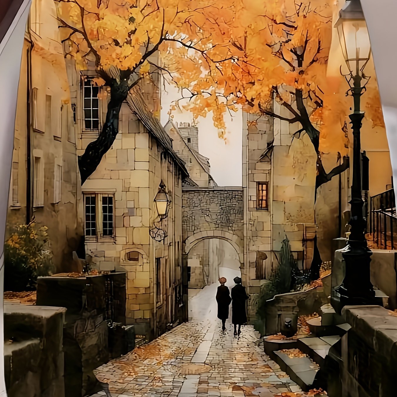 Amsterdam Canal Cobblestone Print Blouse Long Sleeve Casual Round Neck