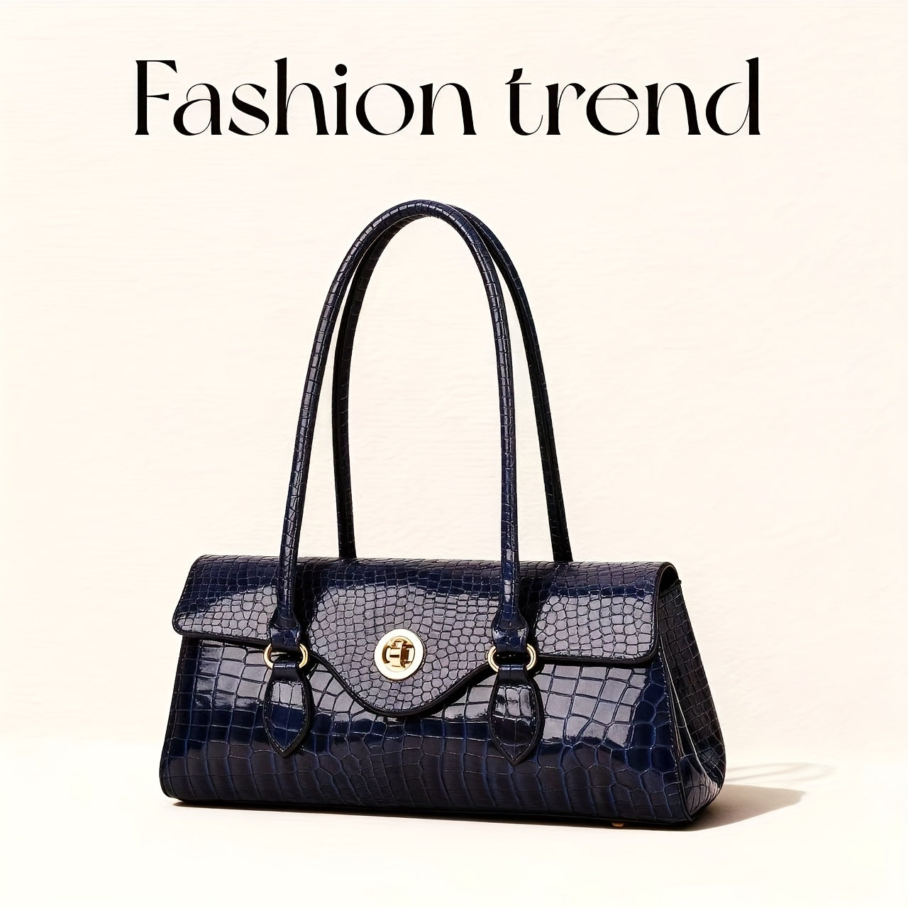 Crocodile Texture Handbag With Gold Tone Turn Lock Convertible Crossbody