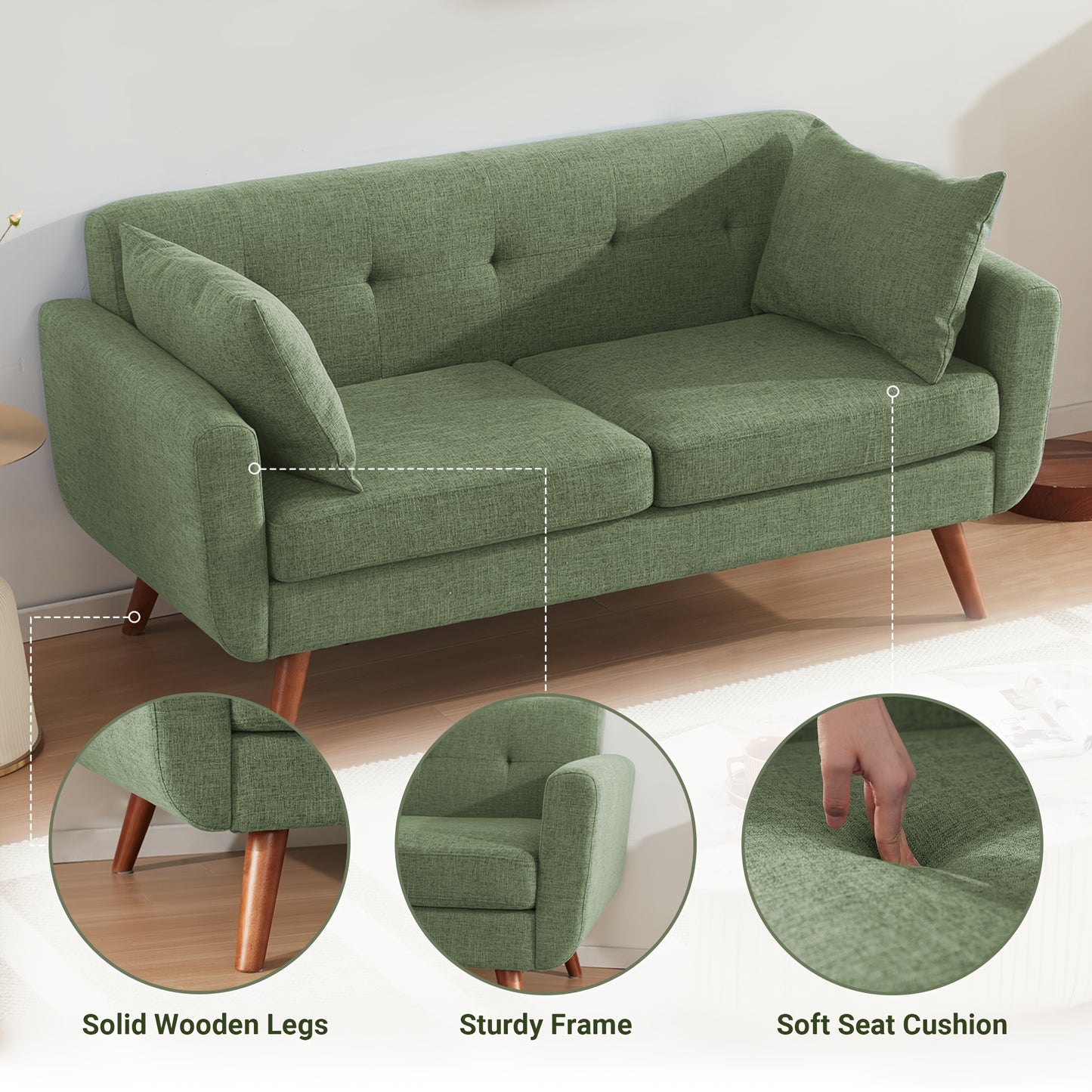 KINGFUN Mid-Century Modern Loveseat Sofa With Button-Tufted Back And Solid Hardwood Frame For Living Room And Office