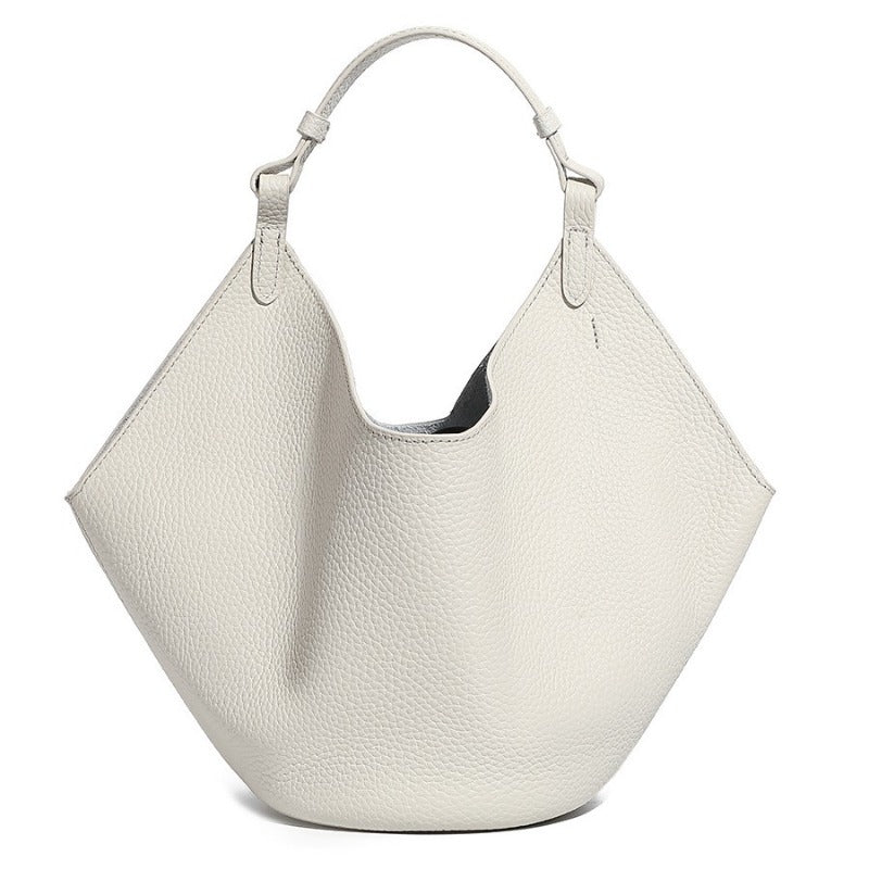 Genuine Leather Bucket Tote Bag For Women With Magnetic Closure