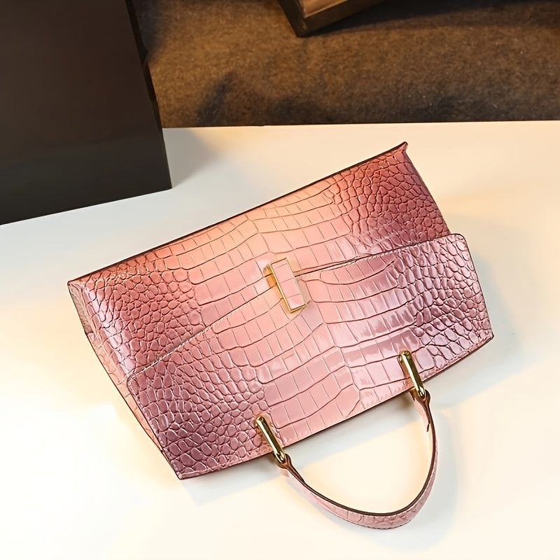 Genuine Leather CrocodilePrint Handbag For Women With Magnetic Closure Crossbody