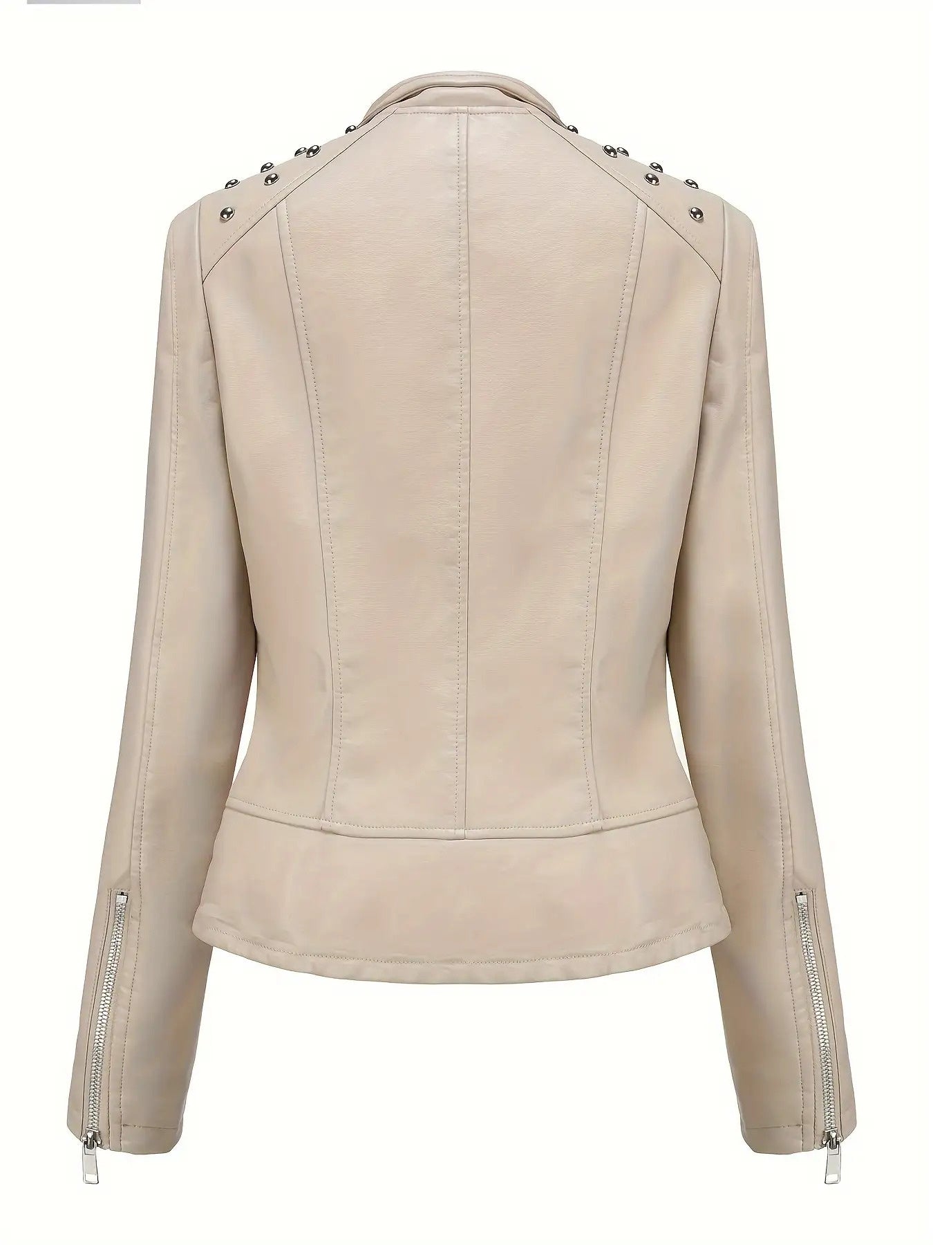 Scacto Women's Faux Leather Lapel Jacket With Beaded Studded Collar
