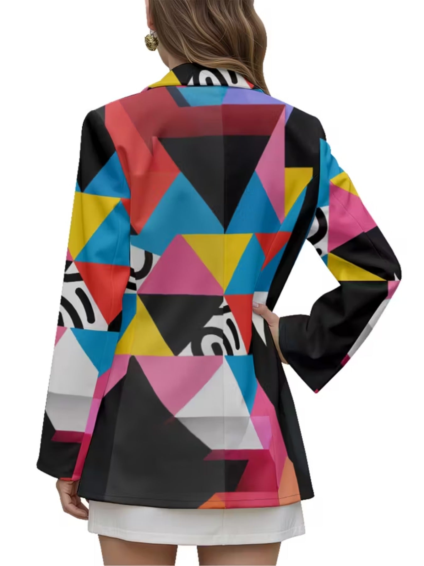 Women's Elegant All Over Print Lapel Collar Jacket With Button Closure