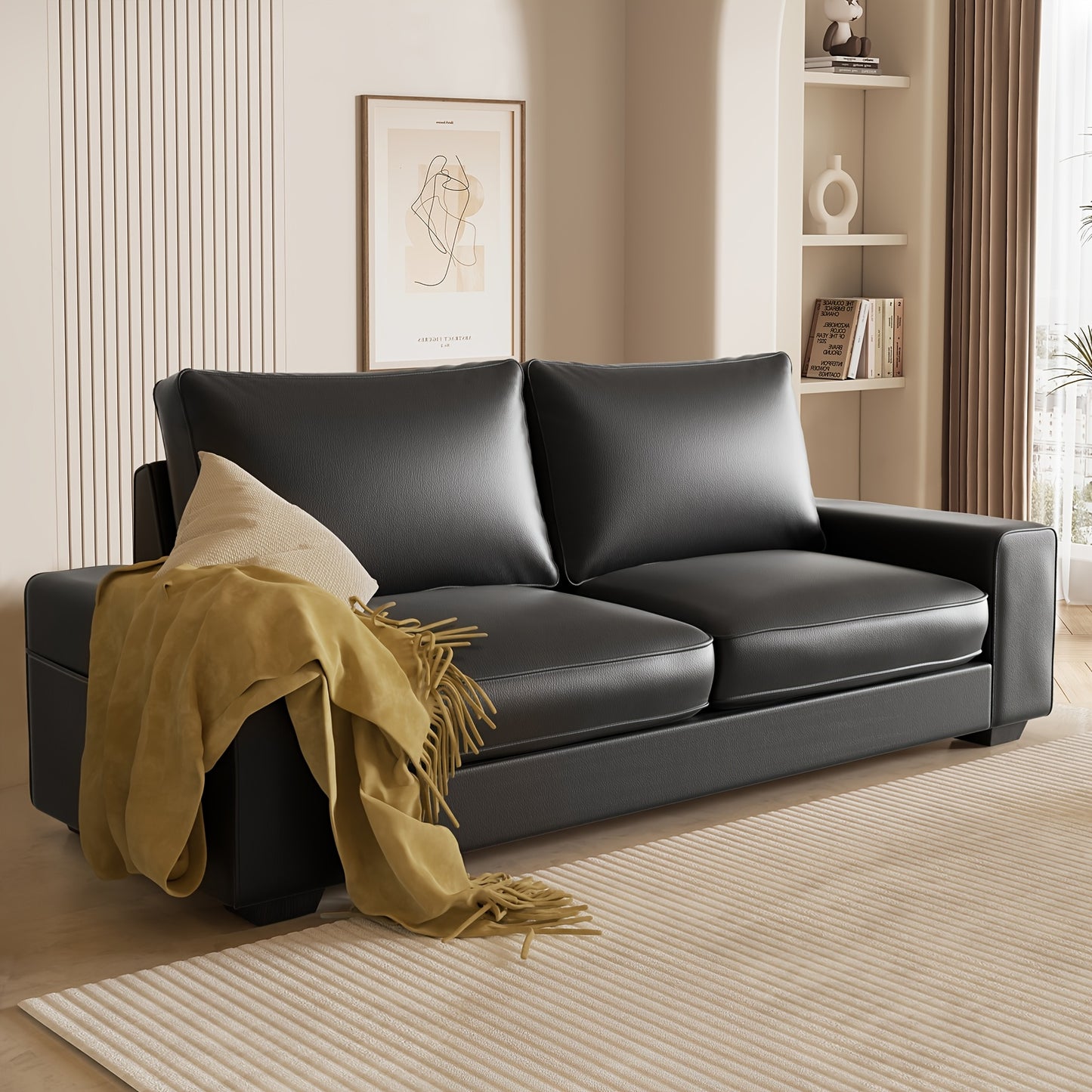 Liomindar Luxuriously-Designed Modern Faux Leather Sofa Loveseat Sleeper Couch Easy-Clean