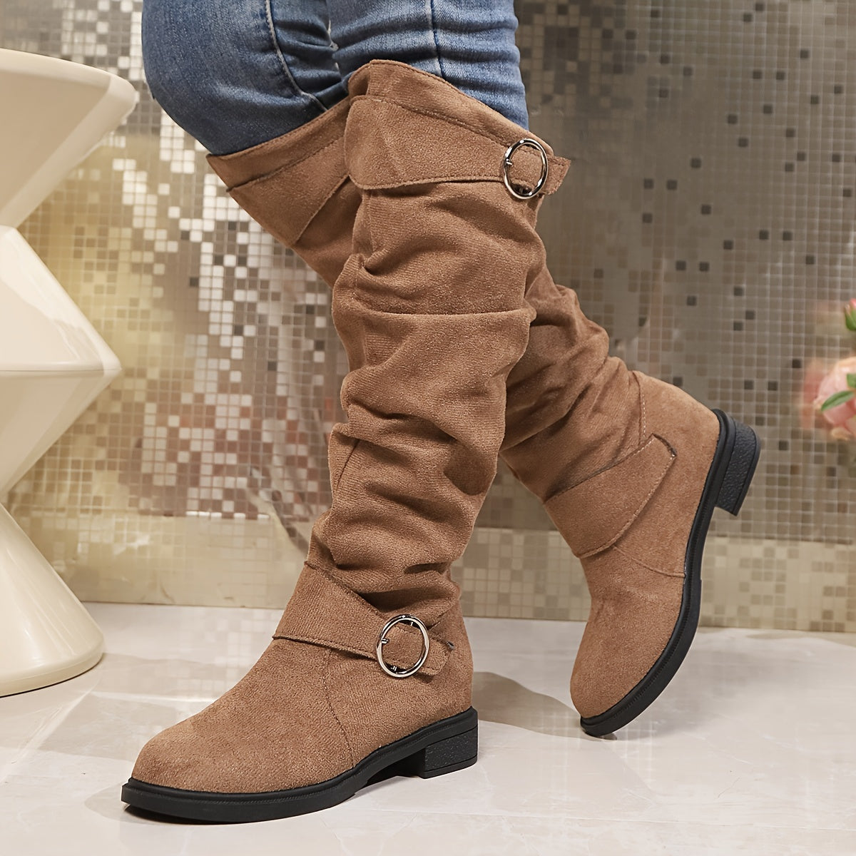 Women Slip-On Knee-High Boots With Cushioned Insole And Non-Slip Sole
