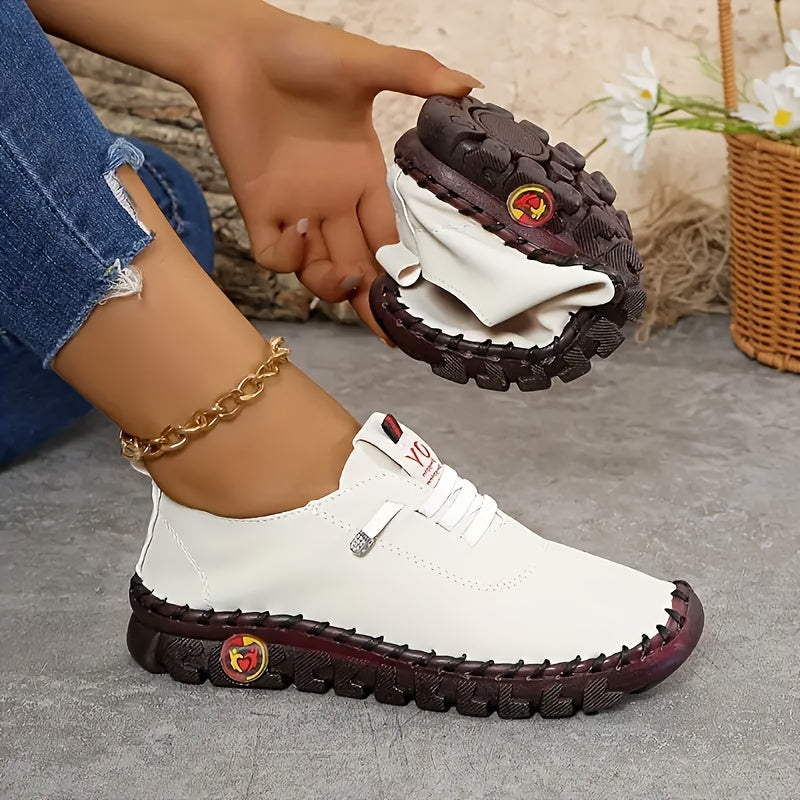 CEDUOOUO All Season Casual Sneakers For Women Round Toe PU