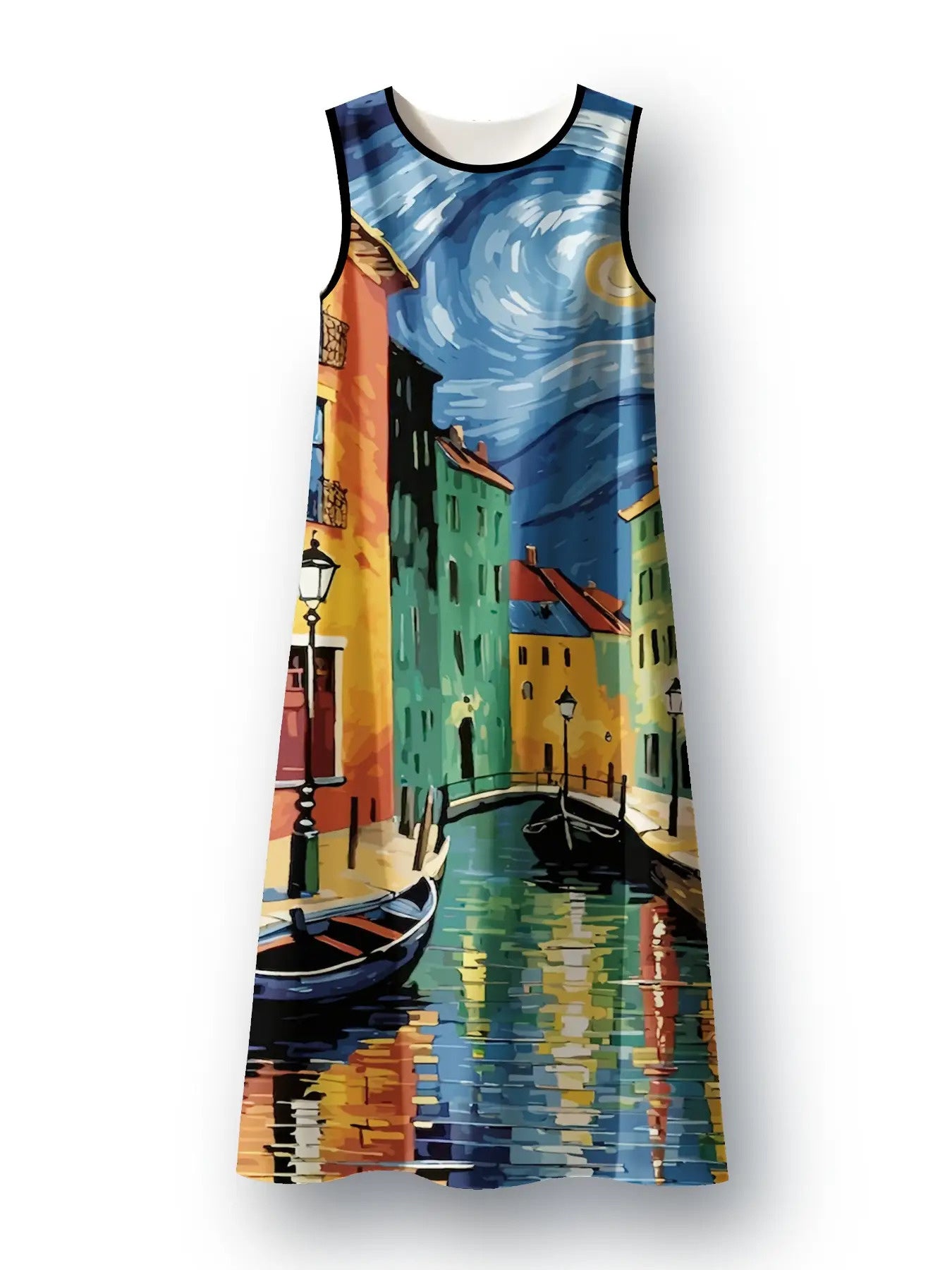Van Gogh Starry Night Print Dress Women A Line Knee Length Strapless
