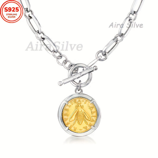 ARTPAGE 925 Silver Bumblebee Lira Coin Clasp Necklace