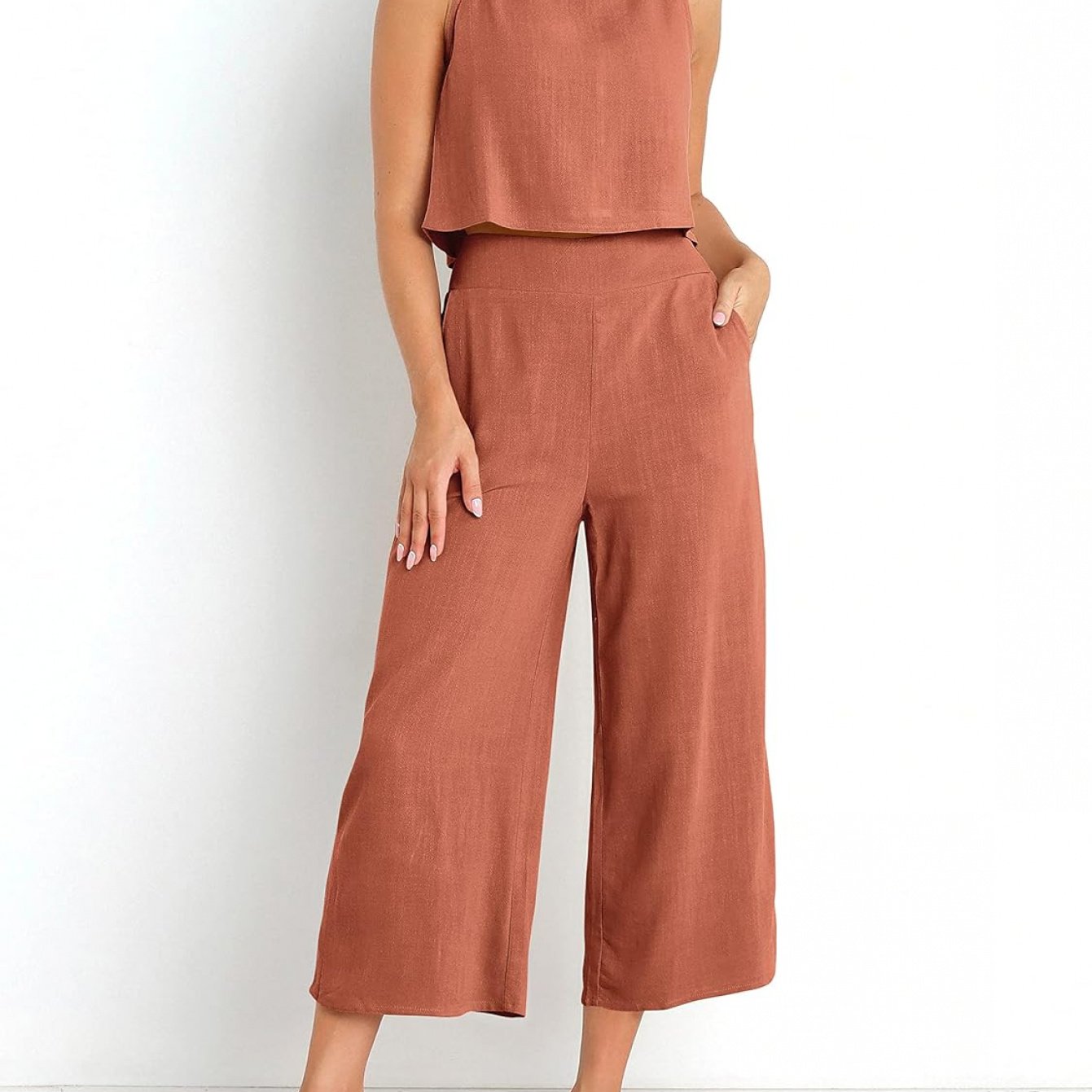 Women Linen Two Piece Jumpsuit Set Beachwear Breathable