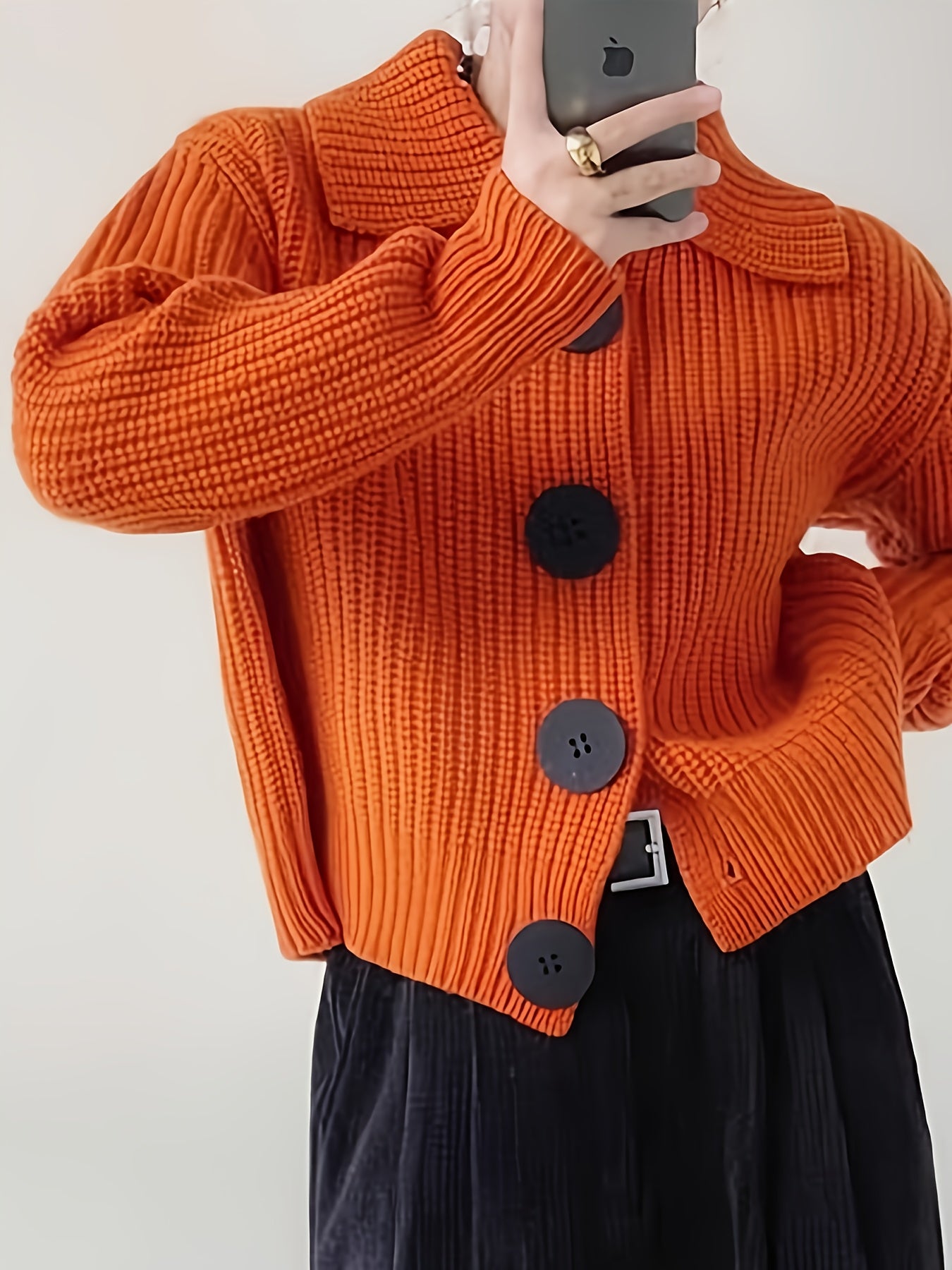 Womens Elegant Long Sleeve Cardigan With Button Front Closure Stretchy Fit All Season Non See Through