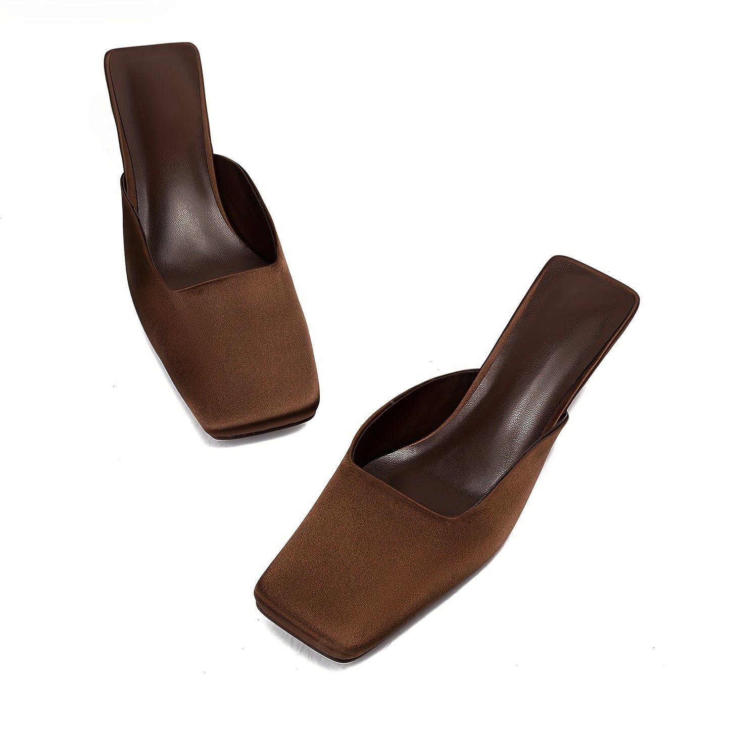 MIKARKA Satin Mules With Square Toe Kitten Heel Non Slip