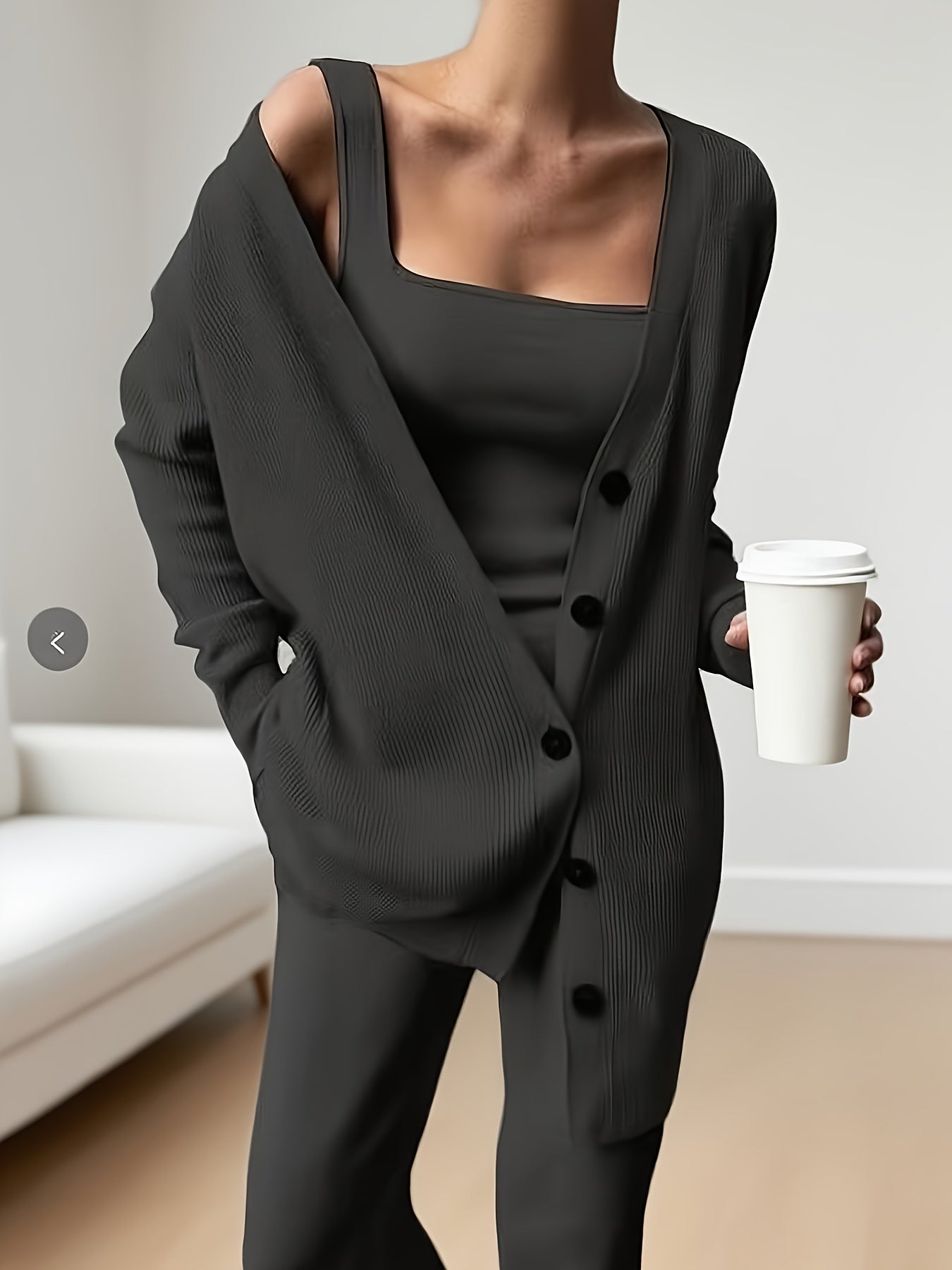 SCACTO Women's Casual Three Piece Set Jacket Vest Pants