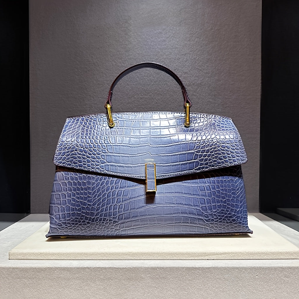 Genuine Leather CrocodilePrint Handbag For Women With Magnetic Closure Crossbody