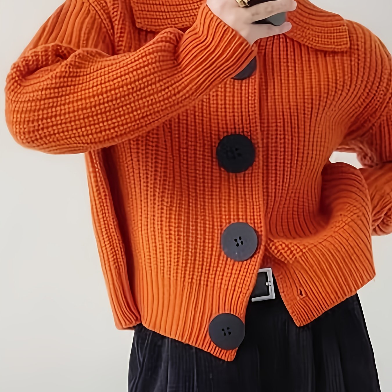 Womens Elegant Long Sleeve Cardigan With Button Front Closure Stretchy Fit All Season Non See Through