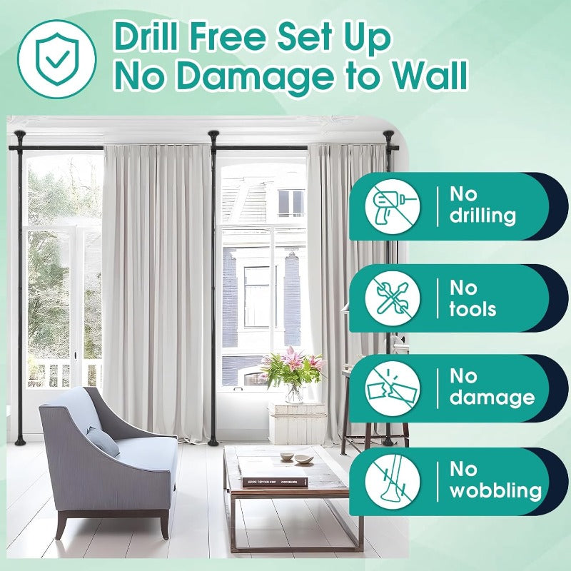 No Drilling Freestanding Room Divider With Tension Rod For Privacy Screen And Space Partition