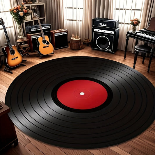 Vintage Vinyl Circular Floor Mats Lightweight Non Slip Machine Washable Ideal for Music Lovers