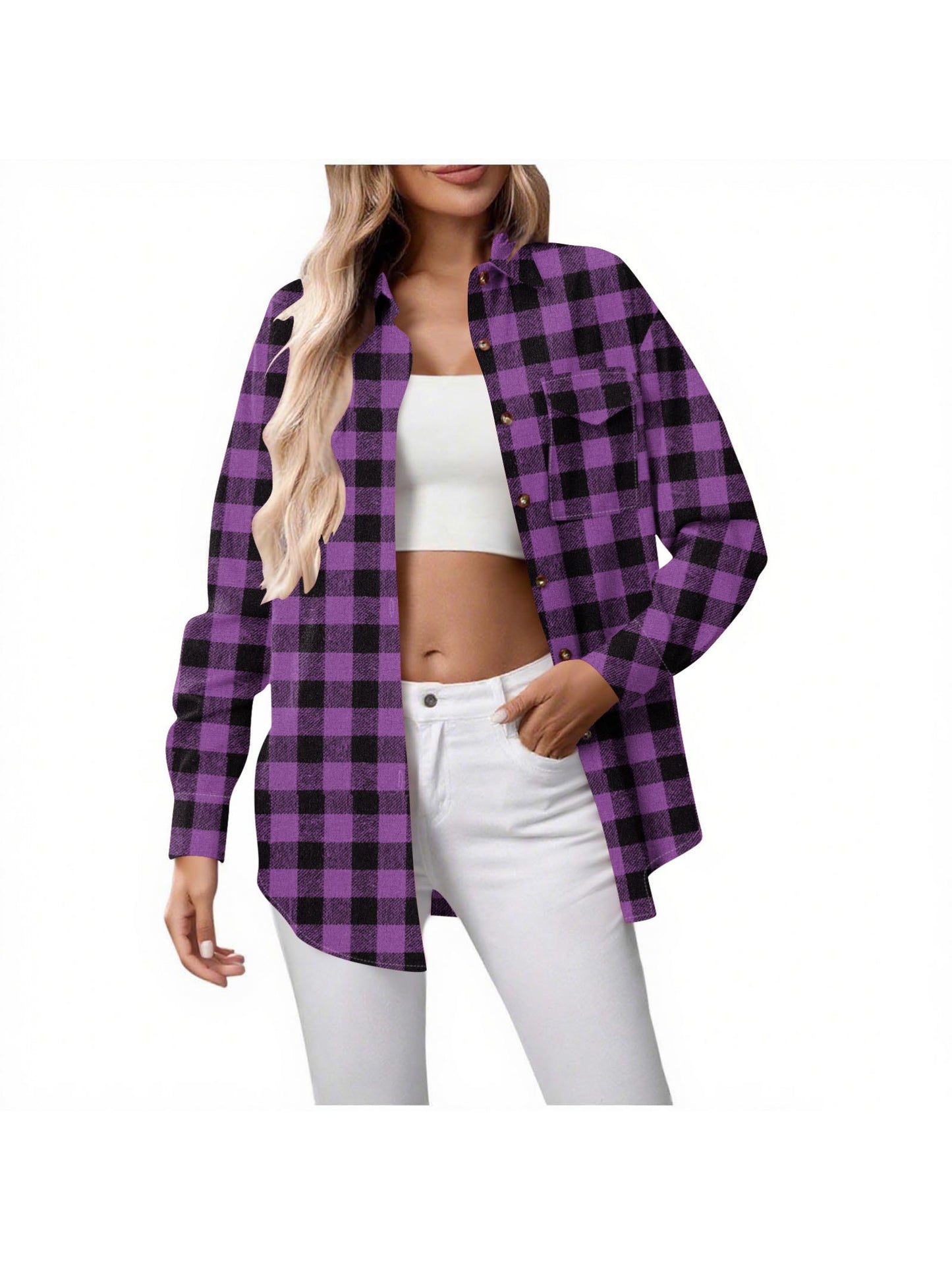 XECVKR Buffalo Plaid Flannel Shirt For Women Long Sleeve
