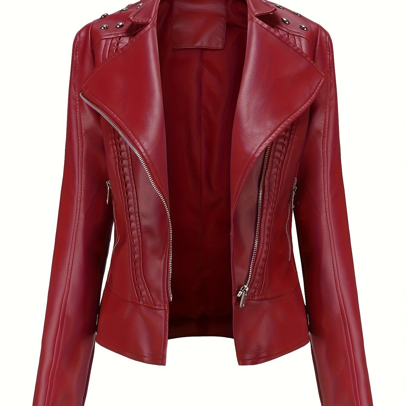 Scacto Women's Faux Leather Lapel Jacket With Beaded Studded Collar