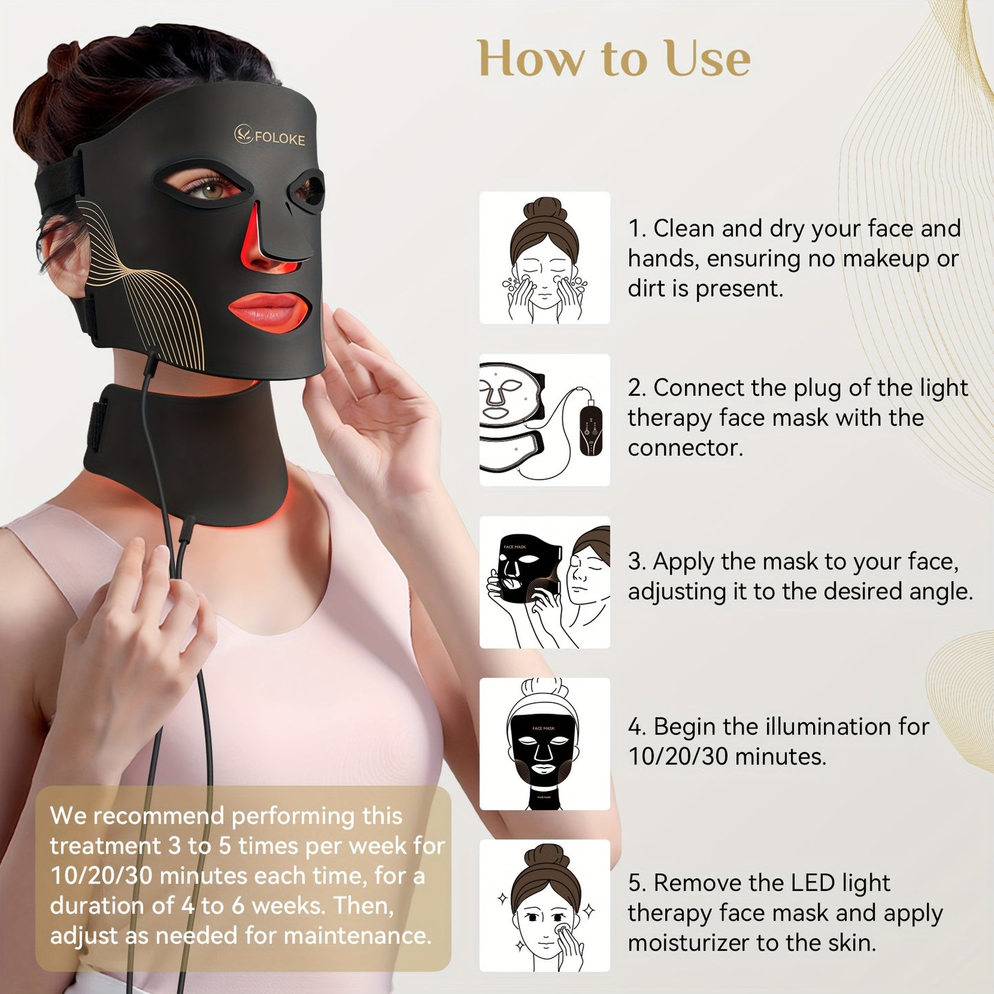 FOLOKE FDA Cleared LED Light Mask For Home Use Portable USB Powered Skincare Device Wavelength