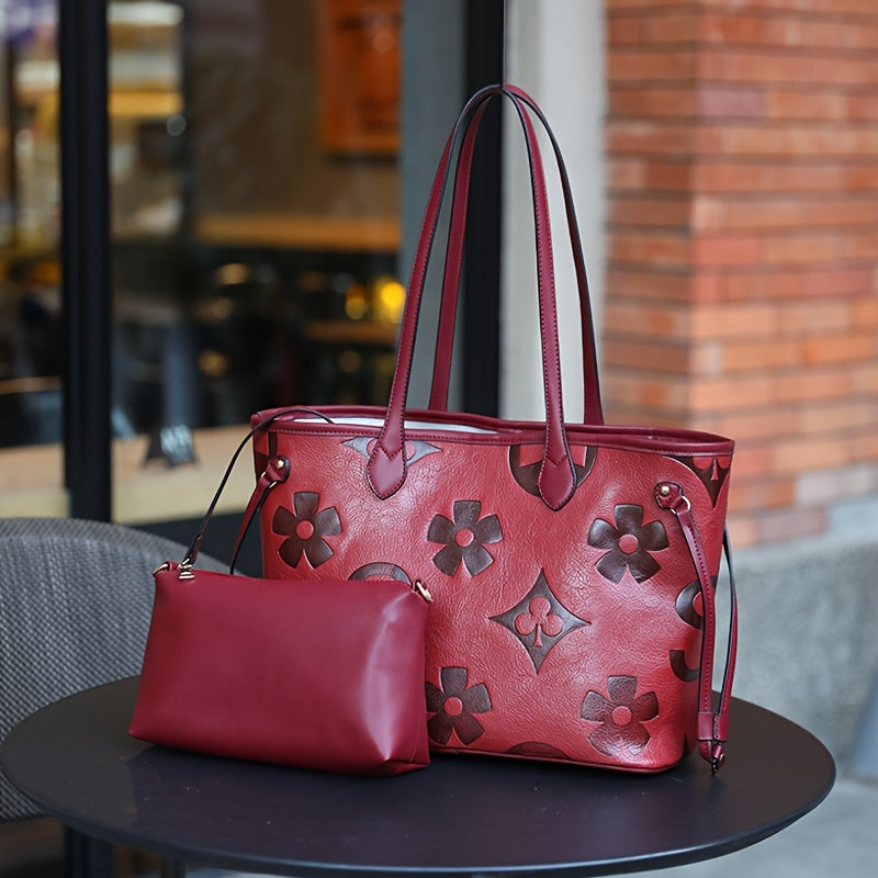 Monogram Tote Bag For Women In Faux Leather With Buckle