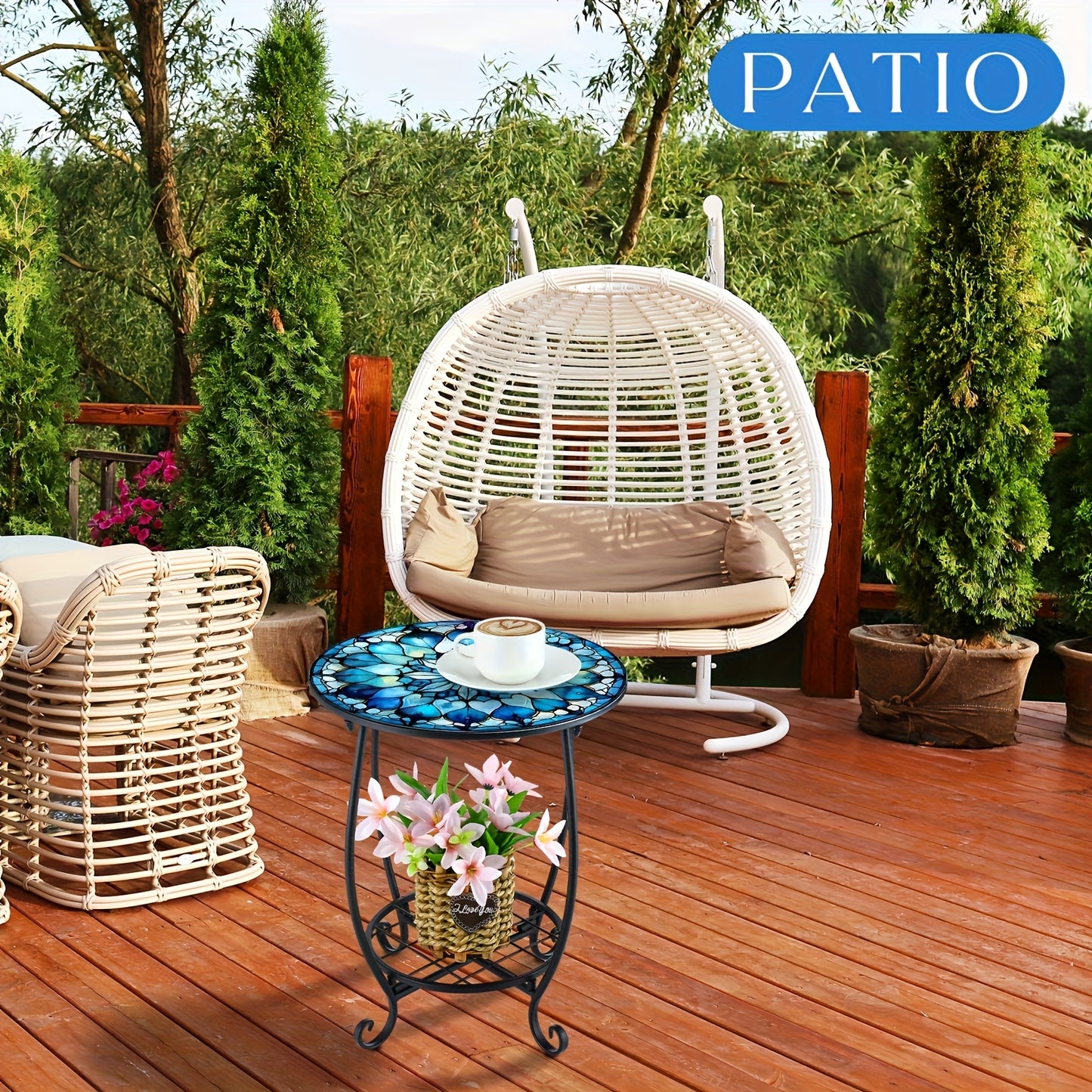 GOTFLYO Round Multifunctional End Table With Storage Shelf And Scroll Accent Easy Assembly