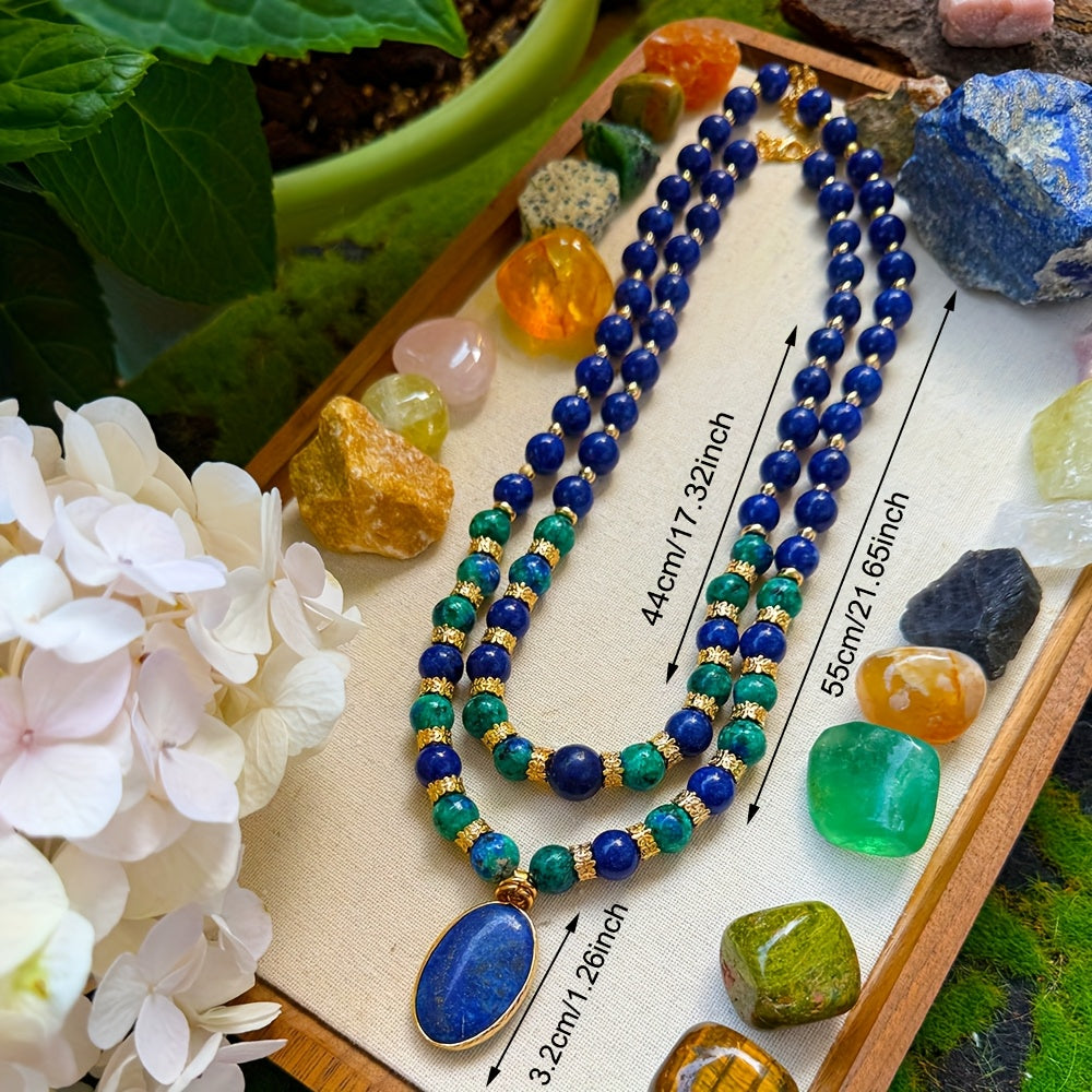 Lapis Lazuli Double Layer Necklace Boho Jewelry