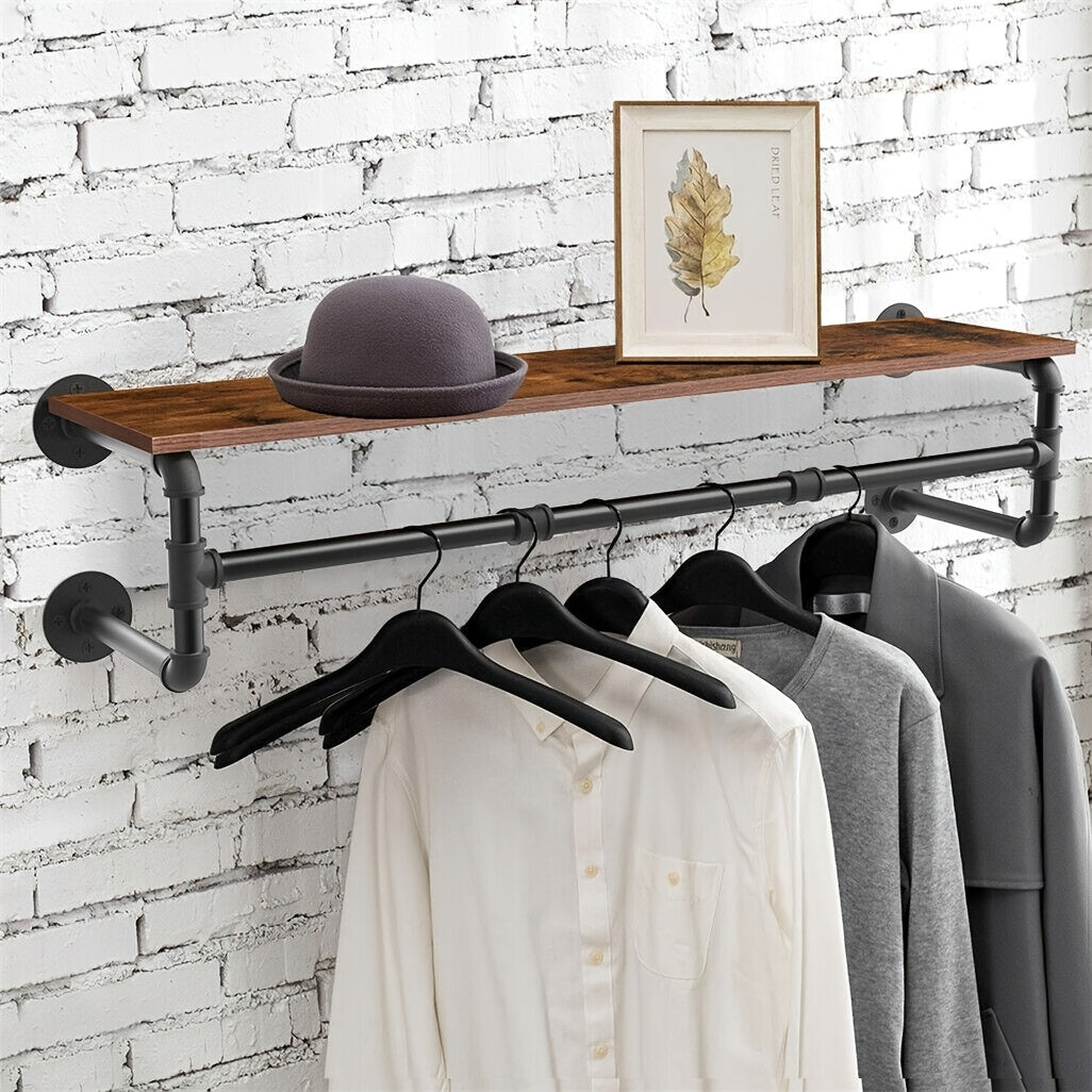 AESOME Industrial Pipe-Style Wall Mounted Clothes Rack With Shelf