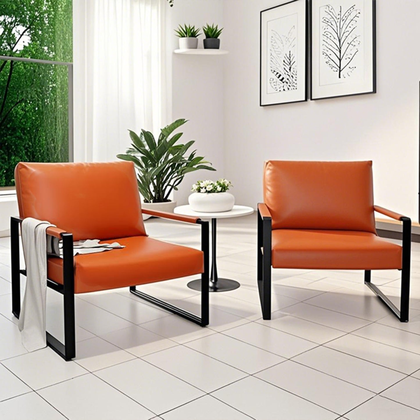 LTTROMAT Modern Accent Chair Set Of 2 Faux Leather Armchairs