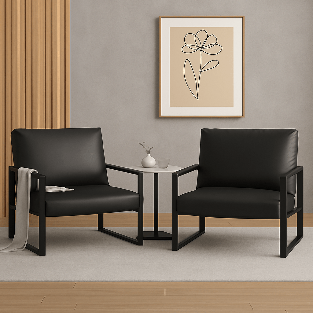 LTTROMAT Modern Accent Chair Set Of 2 Faux Leather Armchairs