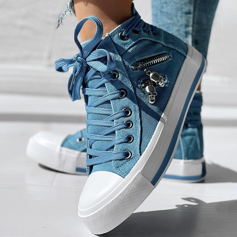 Chicme Skull Pattern Lace Up Sneakers