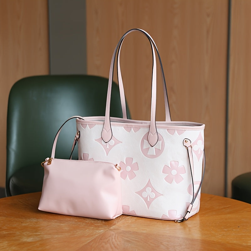 Monogram Tote Bag For Women In Faux Leather With Buckle