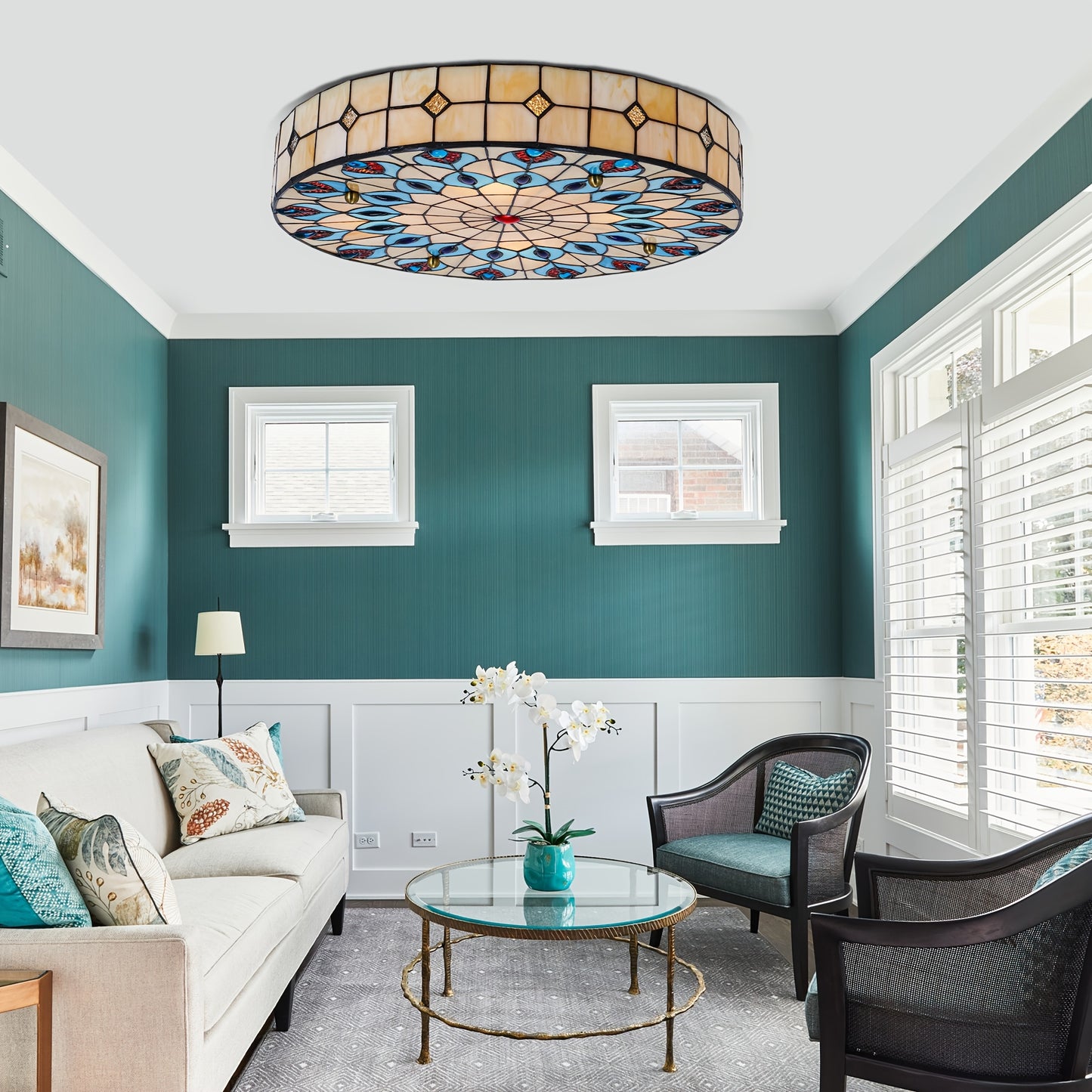 Rustic Style Flush Mount Ceiling Light Chandelier Fixture With E26 Base Handcrafted Multicolor Indoor Use