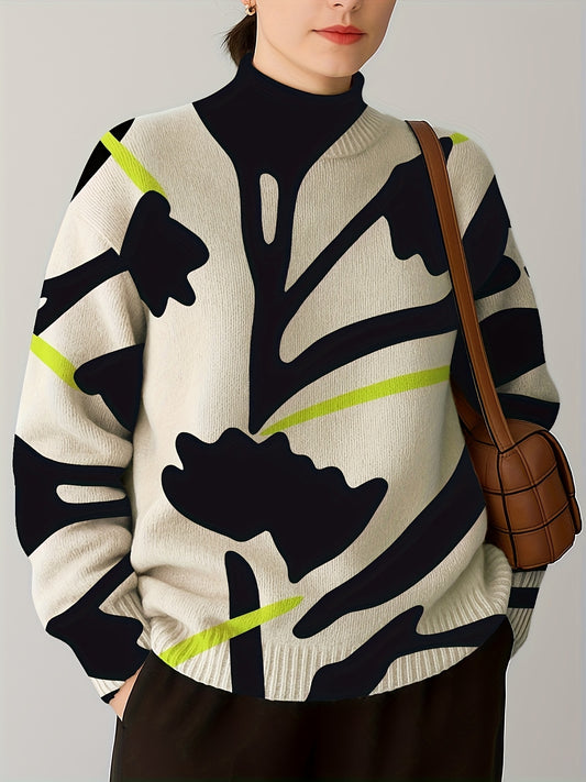 Geometric 3D Print High Neck Hoodie Sweater For Women