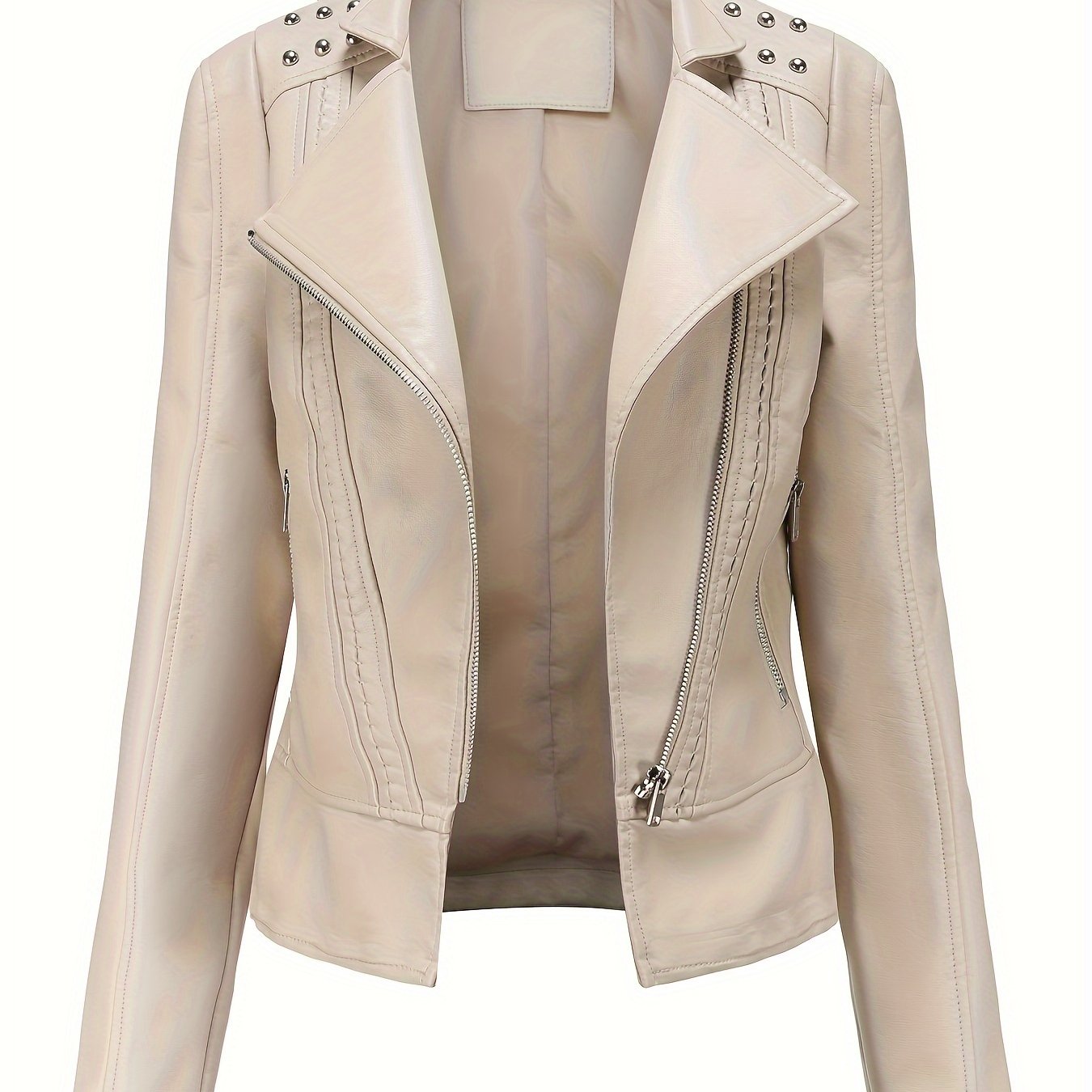 Scacto Women's Faux Leather Lapel Jacket With Beaded Studded Collar