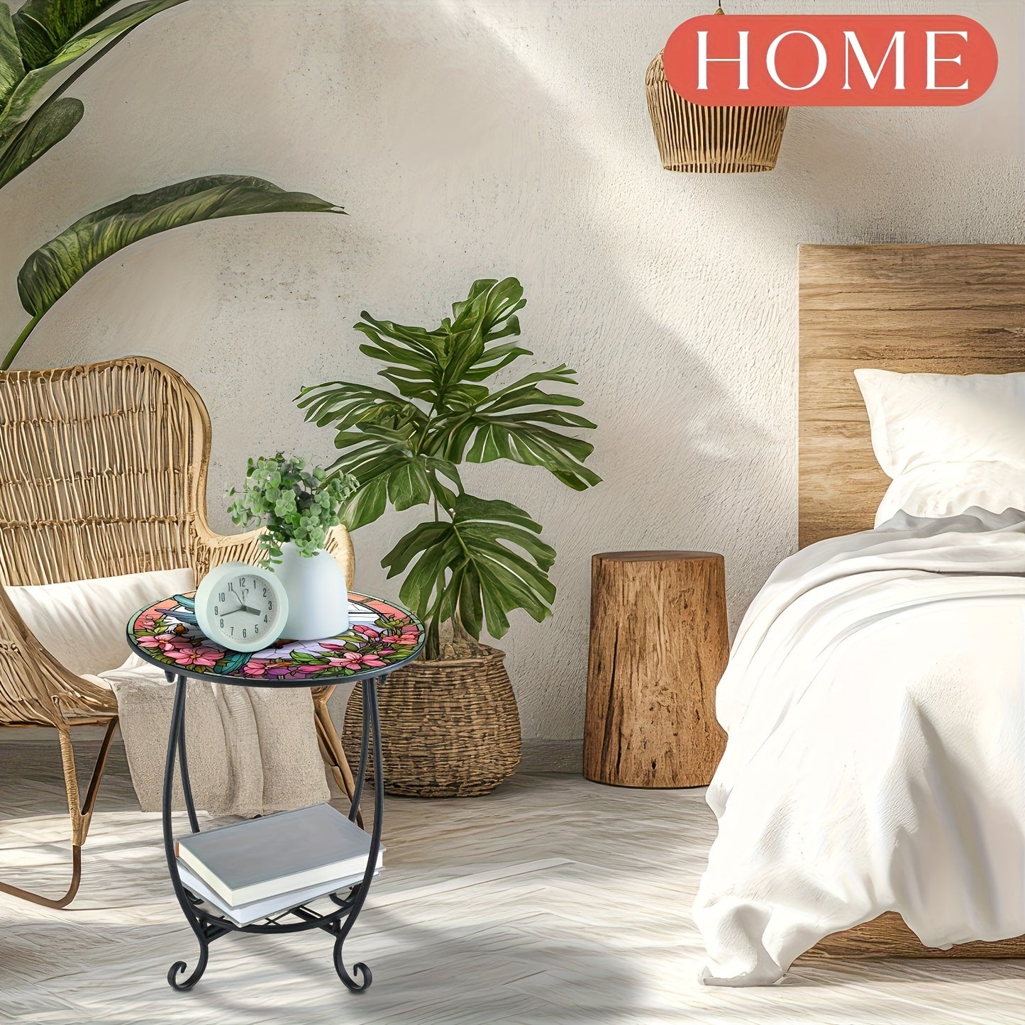 GOTFLYO Round Multifunctional End Table With Storage Shelf And Scroll Accent Easy Assembly