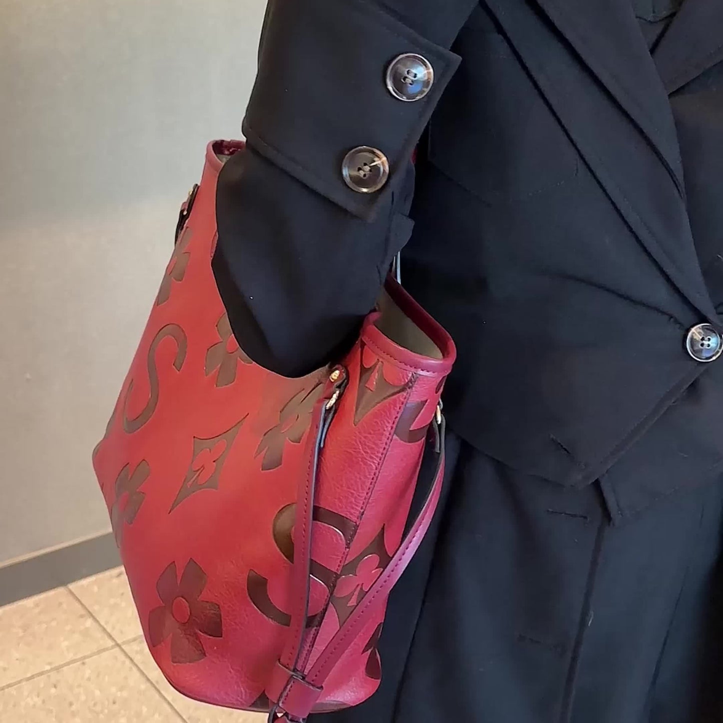 Monogram Tote Bag For Women In Faux Leather With Buckle