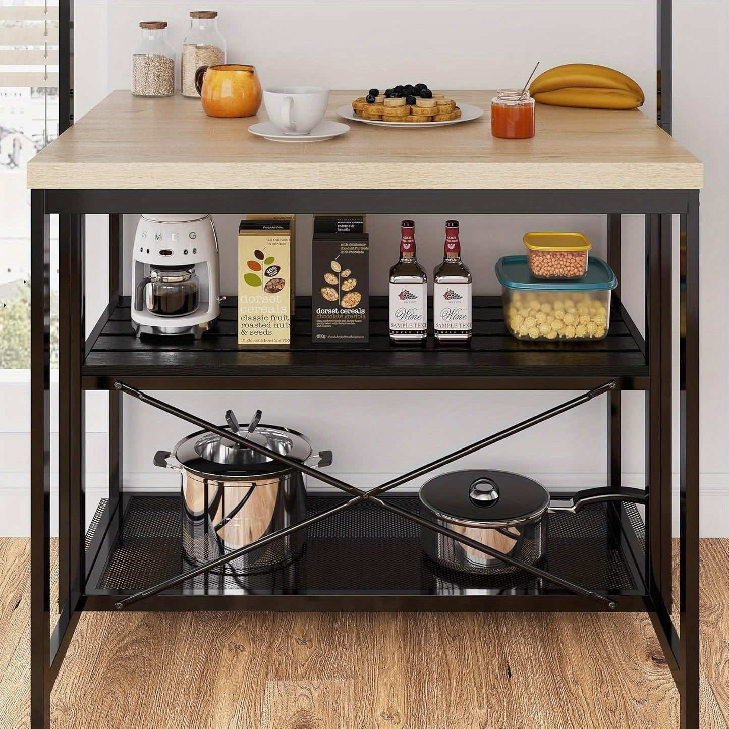 Merxeng Kitchen Island Bakers Rack With 3-Tier Storage